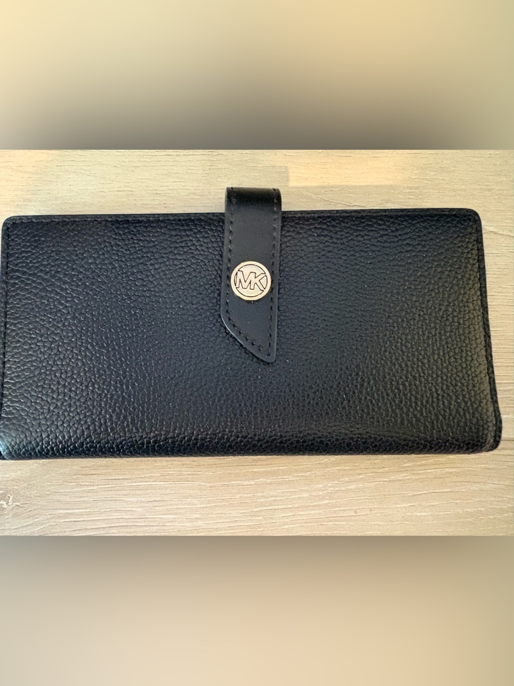 Michael Kors Black Pebbled Leather Continental Wallet with Gold Logo